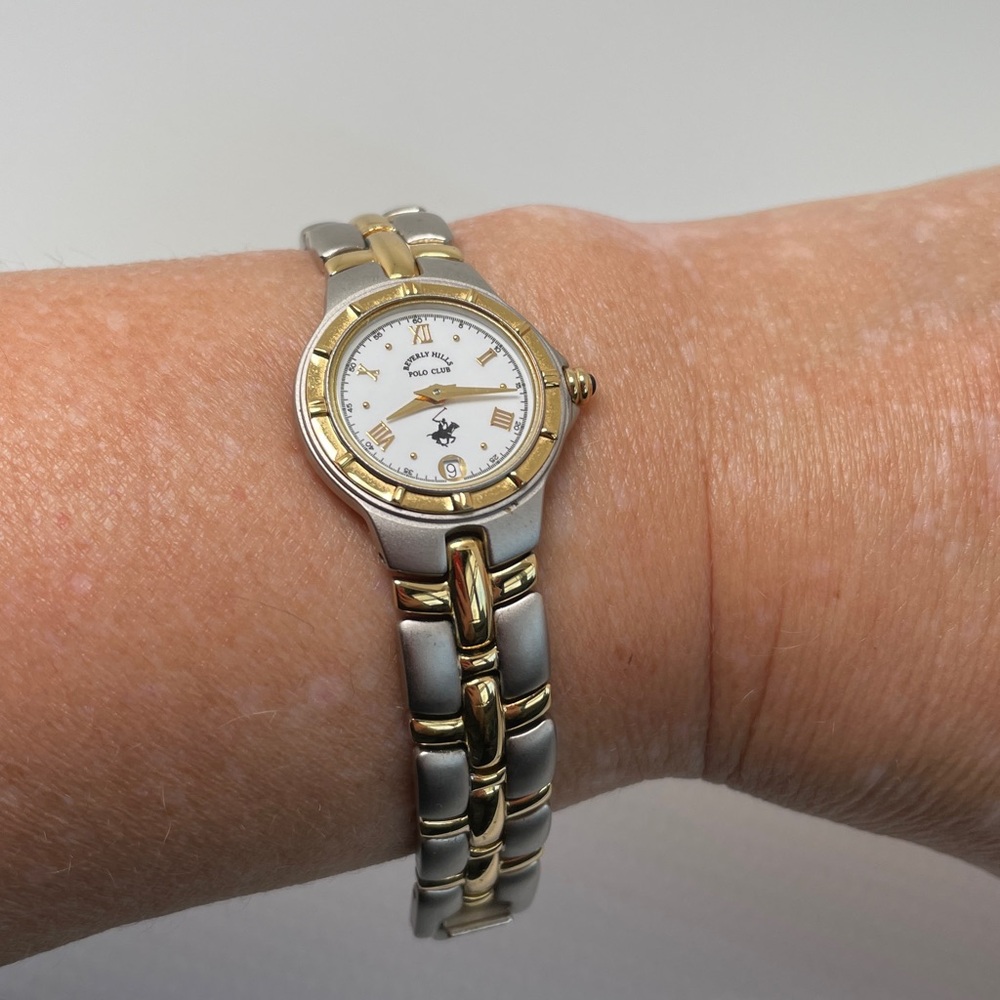 Vintage Women's 23k Gold Plated 2 Tone Watch by Beverly Hills Polo Club - Picture 8 of 12